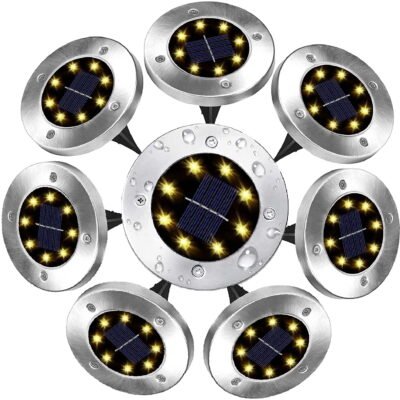 GLUAAE Walkway LED Inground Solar Waterproof in-Ground Light, Warm White, 8 Pack