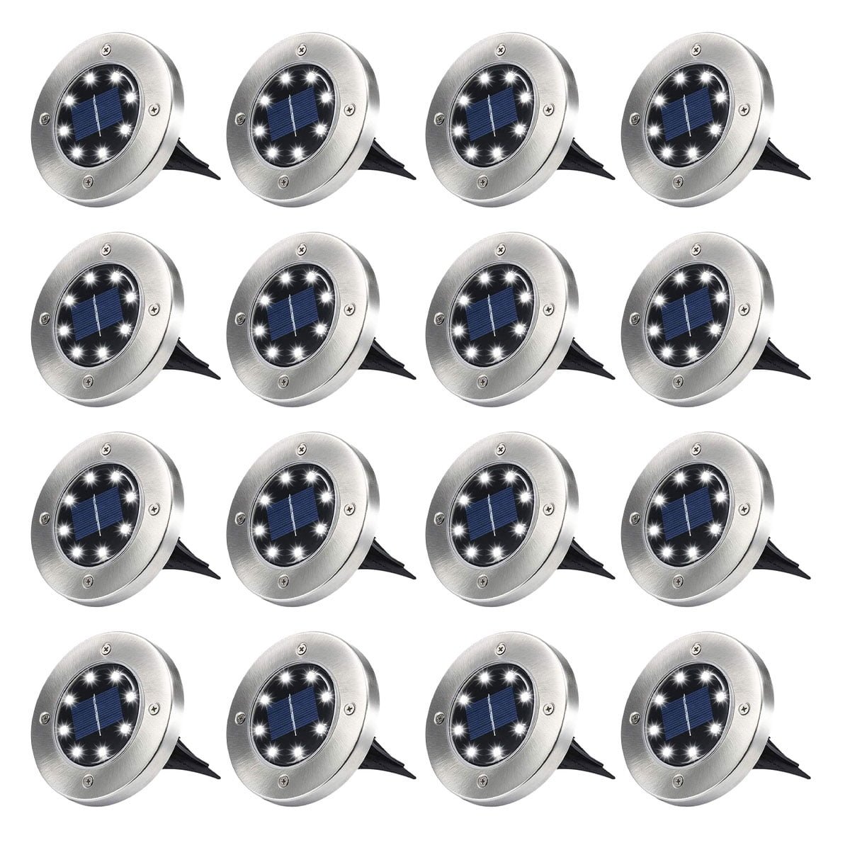 Qishi Solar Ground Lights,8 LED Disk Lights Solar Powered Waterproof,for Garden Driveway Lawn Pathway Yard Pool Step and Walkway(Cool White)16PACK