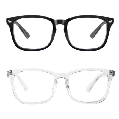 Somnr Blue Light Blocking Glasses, Anti Eye Strain Headache (Sleep Better),Computer Reading Glasses UV400 Transparent Lens - Black + Transparent 2 Pack
