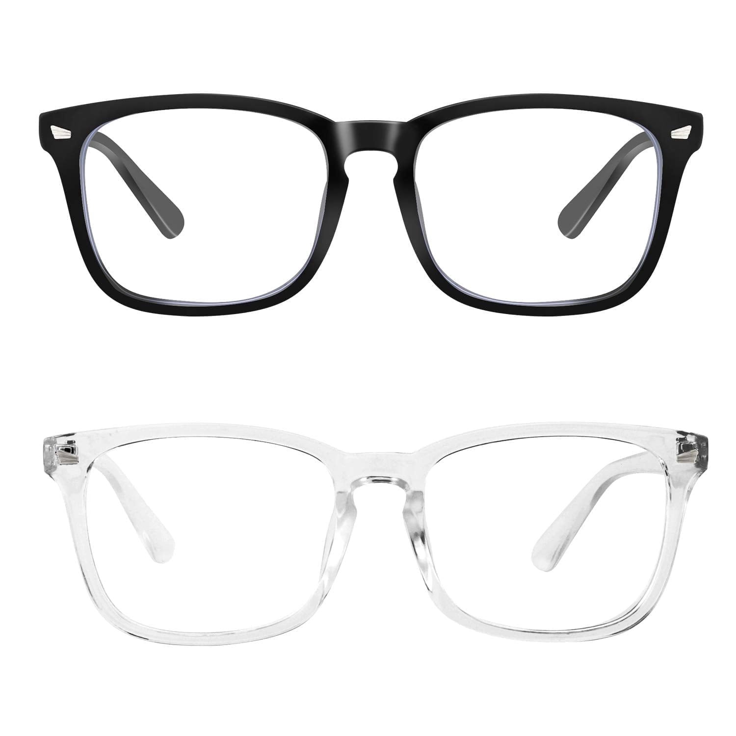 Somnr Blue Light Blocking Glasses, Anti Eye Strain Headache (Sleep Better),Computer Reading Glasses UV400 Transparent Lens - Black + Transparent 2 Pack