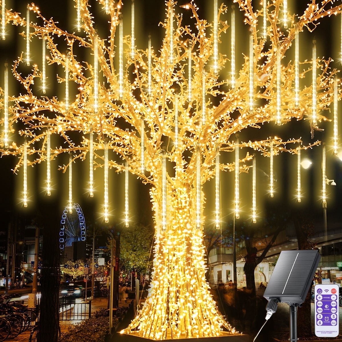 Meteor Shower Rain Lights, 8 Tube 288 LED Waterproof Icicle Snow Fall String Cascading Lights, Rain Drop Lights for Holiday Birthday Party Garden Home Patio Indoor Outdoor Decoration (Warm White)