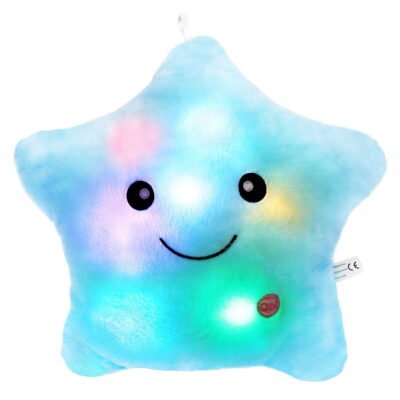 Somnr Creative Twinkle Glowing Stars Shape Plush Throw Pillow, LED Night Light Pillow Cushions Stuffed Toys Gifts for Kids, Christmas(Blue)