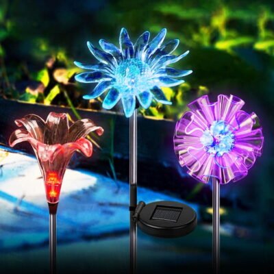 Outdoor Solar Garden Lights - 3 Pack Solar Powered Garden Stake Lights with a Purple LED Light Stake, Multi-color Changing LED Solar Stake Lights for Garden,Patio,Backyard