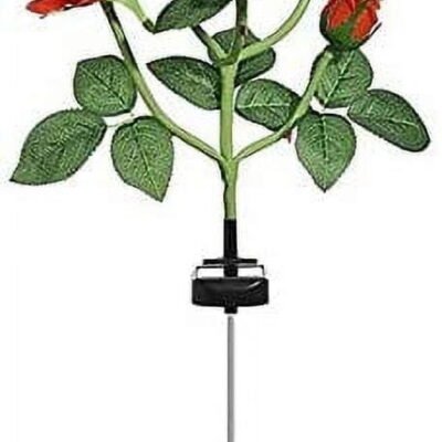 Solar Garden Stake Lights, Rose Flowers Lights LED Yellow Solar Stake Lights with 5 Roses Waterproof for Garden, Yard, Christmas Pathway, Grave Decor(1 Pack-Red)