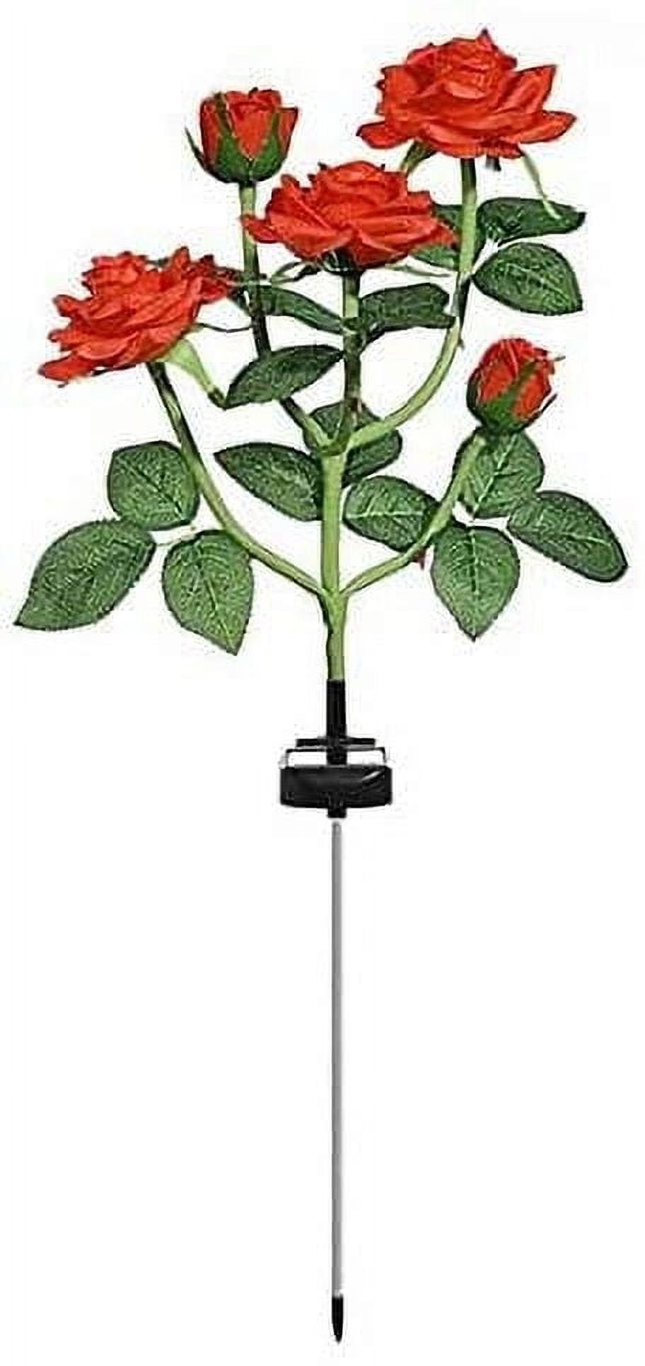 Solar Garden Stake Lights, Rose Flowers Lights LED Yellow Solar Stake Lights with 5 Roses Waterproof for Garden, Yard, Christmas Pathway, Grave Decor(1 Pack-Red)