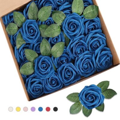 Somnr Artificial Roses - for Weddings, Home Decor, DIY Bouquets, Navyblue (25 Pack)