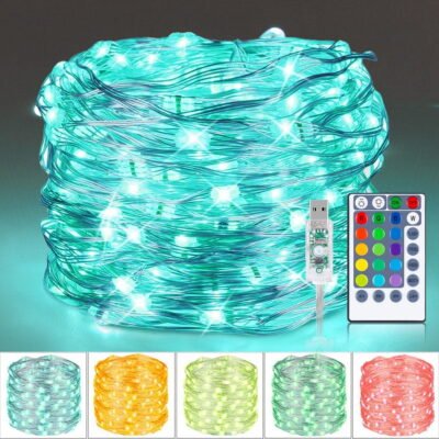 QiShi 33ft 100LED 16 Multi Color Changing Fairy Lights USB Powered with Remote Control, For Christmas Tree, Wedding Party, Indoor, Garden, Bedroom Holiday Décor