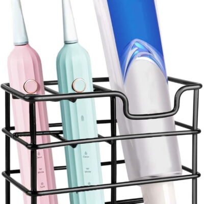 QISHI Stainless Steel Bathroom Toothbrush Holder Toothpaste Holder Stand, Black
