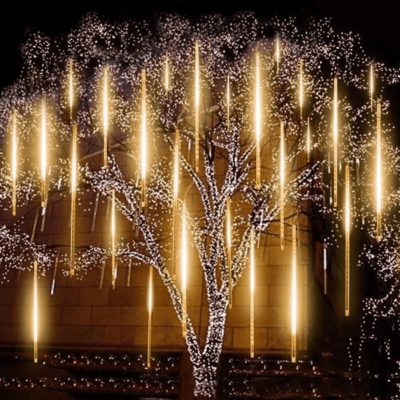 Upgraded 50cm 10 Tubes 540 LED Meteor Shower Rain Lights, Falling Rain Drop Christmas Light, Waterproof Cascading Lights for Holiday Party Wedding Christmas Tree Decoration (Warm White 2Pack)