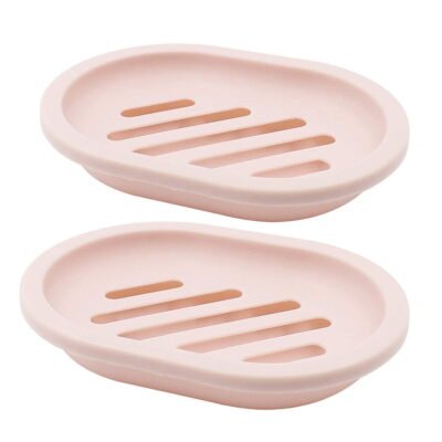 Somnr 2Pcs Soap Dish for Shower Soap Box, Soap Saver Case Holder with Drain for Bathroom Counter, Shower, Kitchen, Keep Soap Dry and Clean，Pink