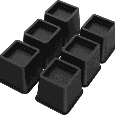 Qishi Bed Furniture Risers, Set of 6 Stackable Bed Elevators, Heavy Duty Table Leg Extenders in a 3-inch Height, Suitable for Sofas and Desks (Black)