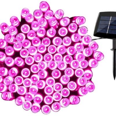Qishi Solar String Lights 72ft 200 LED 8 Modes Solar Powered Waterproof Starry Fairy Outdoor String Lights holiday Decoration Lights for Patio Gardens Homes Landscape Wedding Party (Pink)