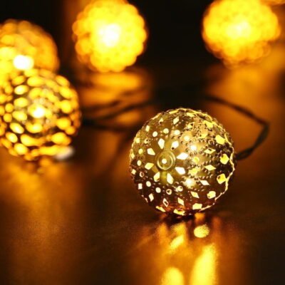 Qishi 20 LED Solar String Lights , Moroccan Ball Fairy Lights for Outdoor Garden, Patio, Party Decor- 16.5ft Warm White