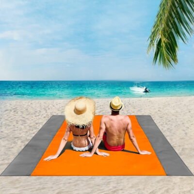 Beach Blanket, SandProof Beach Mat Large 4-7 Persons, Waterproof Picnic Mat Quick Drying Camping Blanket Made by Polyester with 4 Stakes for Outdoor Travel with Storage Bag (83" X 78")