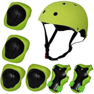 Somnr Kids Bike Helmet, Toddler Helmet for Ages 3-8 Boys Girls with Sports Protective Gear Set Knee Elbow Wrist Pads for Skateboard Cycling Scooter Rollerblading-Green