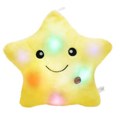 Somnr Creative Twinkle Glowing Stars Shape Plush Throw Pillow, LED Night Light Pillow Cushions Stuffed Toys Gifts for Kids, Christmas (Yellow)
