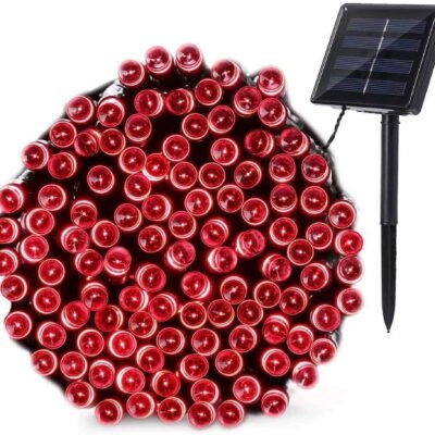 Qishi Christmas Solar String Lights 72ft 200 LED 8 Modes Solar Fairy Outdoor String Lights for Garden Patio Party Wedding and ect. (Red)