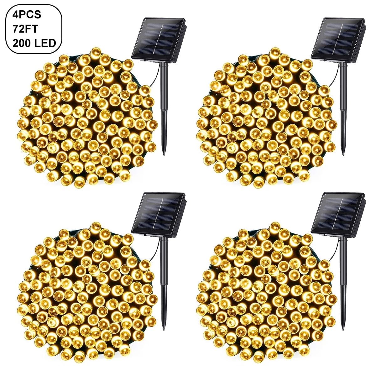 Somnr Christmas Lights Outdoor Decorative String Lights 72ft 200 LED Waterproof Landscape Solar String Lights for Patio Lawn Garden Backyard (Warm White) 4PACK