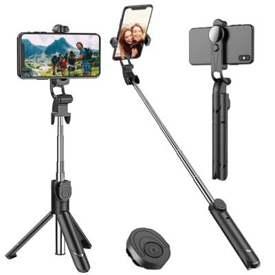 QiShi Bluetooth Selfie Stick, Extendable Phone Tripod Selfie Stick with Wireless Remote for XR/XS/X/8/8 plus/7/7 Plus, Galaxy S9/S8/S7/S6, iOS, Android, Xiaomi, Huawei