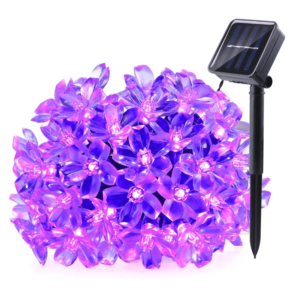 QISHI Christmas Solar Lights Led Lights,22.96ft 50 LED Solar Fairy Blossom Flower for Indoor/Outdoor,Patio,Lawn,Garden,Christmas,and Holiday Festivals Decorative String Lights (Purple)