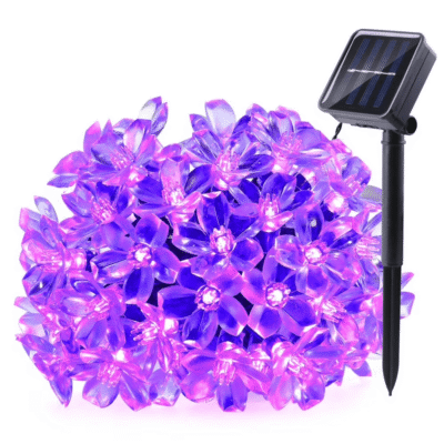 QISHI Christmas Solar Lights Led Lights,22.96ft 50 LED Solar Fairy Blossom Flower for Indoor/Outdoor,Patio,Lawn,Garden,Christmas,and Holiday Festivals Decorative String Lights (Purple)
