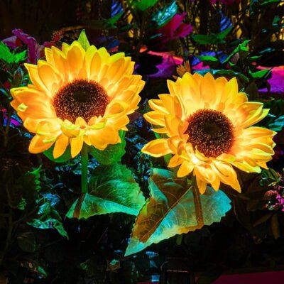 2 Pack Solar Powered Sunflower Light Outdoor,Solar Garden Lights,Artificial Sunflower Solar Landscape Lighting for Patio Garden Yard Lawn Path