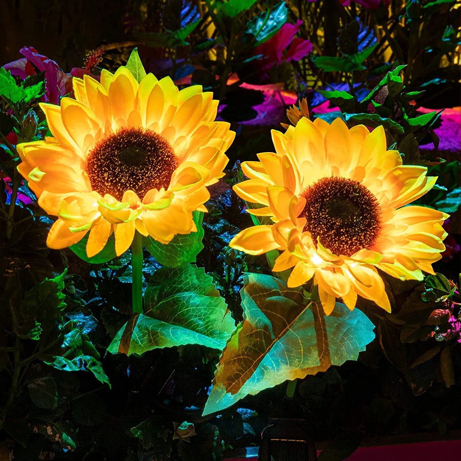 2 Pack Solar Powered Sunflower Light Outdoor,Solar Garden Lights,Artificial Sunflower Solar Landscape Lighting for Patio Garden Yard Lawn Path