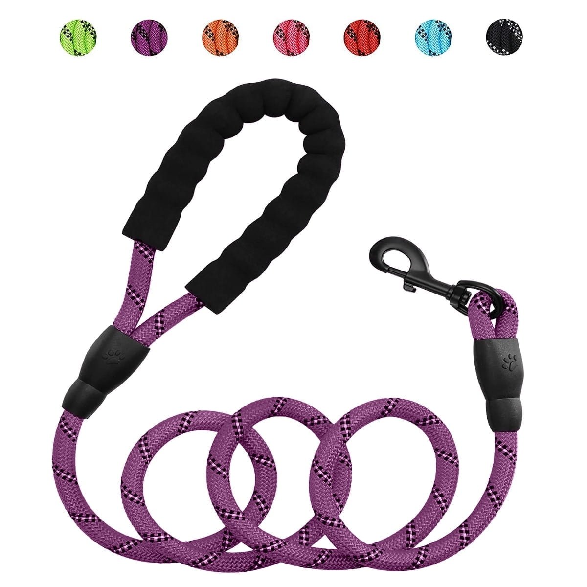 Reflective Strong Rope Dog Leash with Comfortable Padded Handle Heavy Duty Metal Clasp for Dogs for Pets (5 FT)PURPLE
