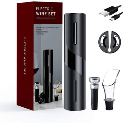 Somnr Electric Opener, Rechargeable Automatic Corkscrew Cordless Bottle Opener Set with Foil Cutter, Vacuum Stopper and Aerator Pourer, Ideal Gift Sets