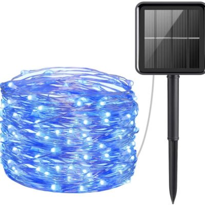 QiShi Solar String Lights Outdoor, Mini 33Feet 100 LED Copper Wire Lights, Solar Powered Fairy Lights, Waterproof Solar Decoration Lights for Garden Yard Party Wedding Christmas (Blue)