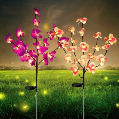 Qishi Solar Orchid Flower Lights, Waterproof Adjustable with Upgraded Solar Panel, Orchid (2 Pack)