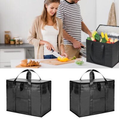 Somnr 2-Pack Insulated Food Delivery Bags - XL Reusable Grocery Tote with Zipper for Shopping, Travel & Doordash (Hot/Cold)