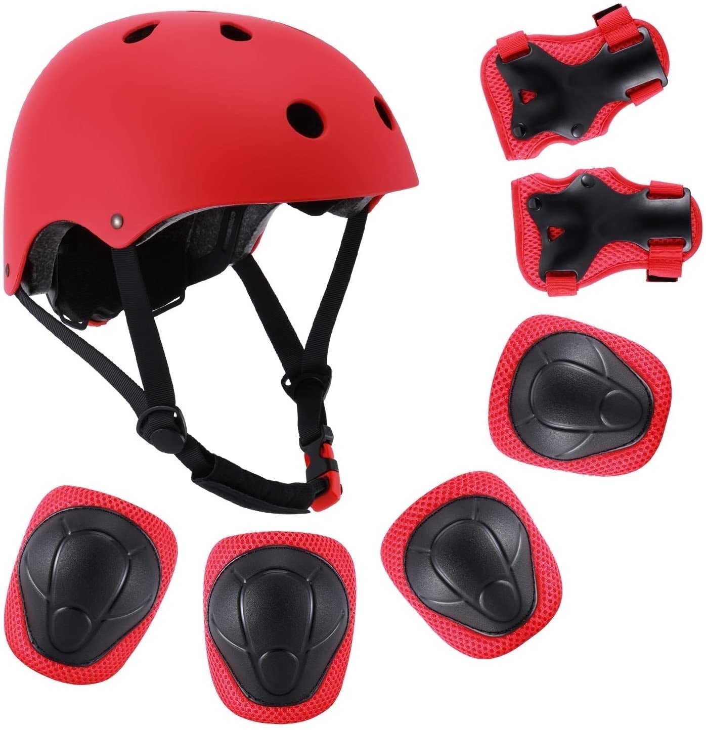 Somnr Kids Bike Helmet, Toddler Helmet for Ages 3-8 Boys Girls with Sports Protective Gear Set Knee Elbow Wrist Pads for Skateboard Cycling Scooter Rollerblading-Red