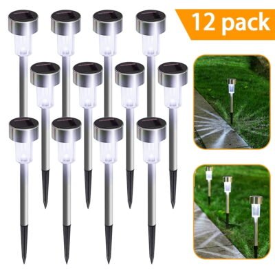 Qishi Solar Garden Lights, 12pack Solar Lights Outdoor - Waterproof, Stainless Steel Outdoor Solar Lights, LED Solar Powered Landscape Lighting for Yard Patio Landscape In-Ground Spike Pathway