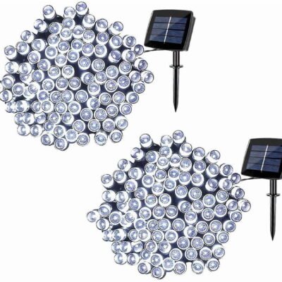 Qishi Patio Solar String Lights 72ft 200 LED Landscape Decorative Solar Lights for Christmas Patio Lawn Garden Backyard (White)-2 Pack