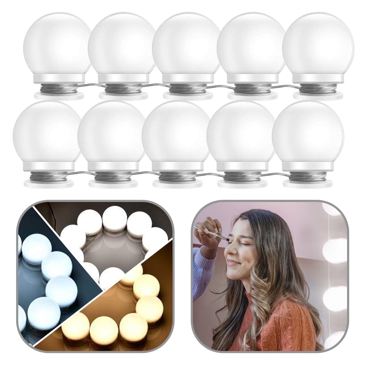 Somnr Hollywood Vanity Lights Kit – 10 Bulb Dimmable LED Makeup Mirror Light Strip with Plug, Mirror Not Included