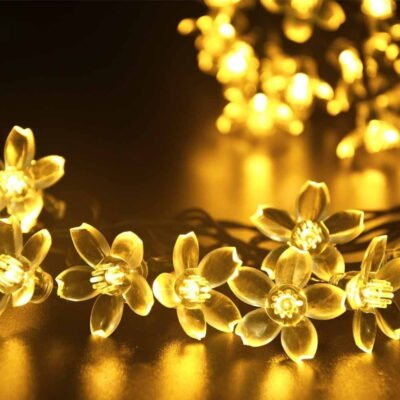 QISHI Christmas Solar String Lights Garden led String Lights,22.96ft 50 LED Solar Fairy Blossom Flower for Indoor/Outdoor,Patio,Lawn,Garden,Christmas Festivals Lights 4Pack (Warm White)