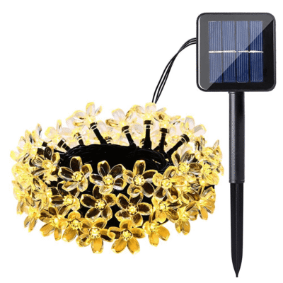 QISHI Garden Solar String Lights, 22.96ft 50 LED Solar Fairy Blossom Flower for Indoor, Outdoor, Patio, Lawn, Garden, Christmas, and Holiday Festivals Decorative Lights (Warm White)