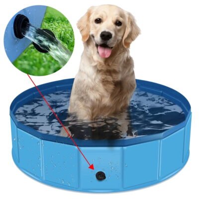 Somnr Pet Bath Tub 32x12 inch, Collapsible Outdoor PVC Kiddie Pool, Portable Swimming Bathing Tub for Dogs Cats and Kids