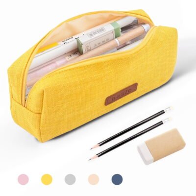 QiShi Big Capacity Pencil Case for School - Cosmetic & Stationery Bag for Kids, Teens, Boys & Girls (Yellow)