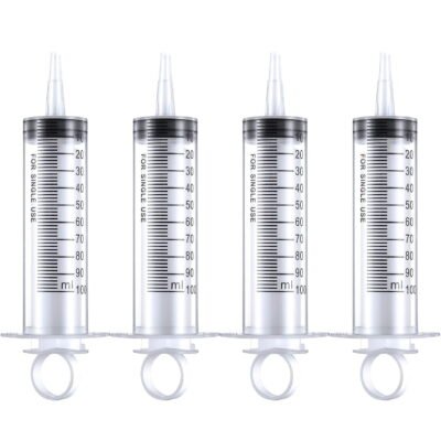 QISHI 4 Pack 100ml Syringes, Large Plastic Syringe for Scientific Labs and Liquid Dispensing Metric Multiple Uses