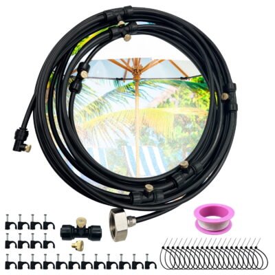 GLUAAE Misters for Outside Patio - 26FT((8M) Misting Cooling System with 8 Brass Mist Nozzles and 3/4" Adapter,Outdoor Mister for Patio Backyard Garden Greenhouse Trampoline Sprinkler