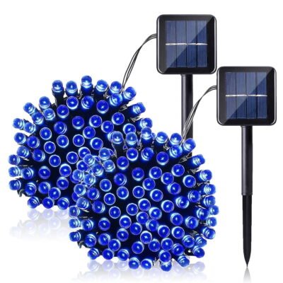 QiShi Solar Fairy String Lights 100 LED Christmas Decorative Lights (Blue)-2Pack