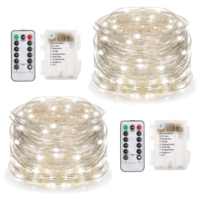 100 Light Indoor / Outdoor 33' Battery Operated LED String Light- Warm White 2 Pack