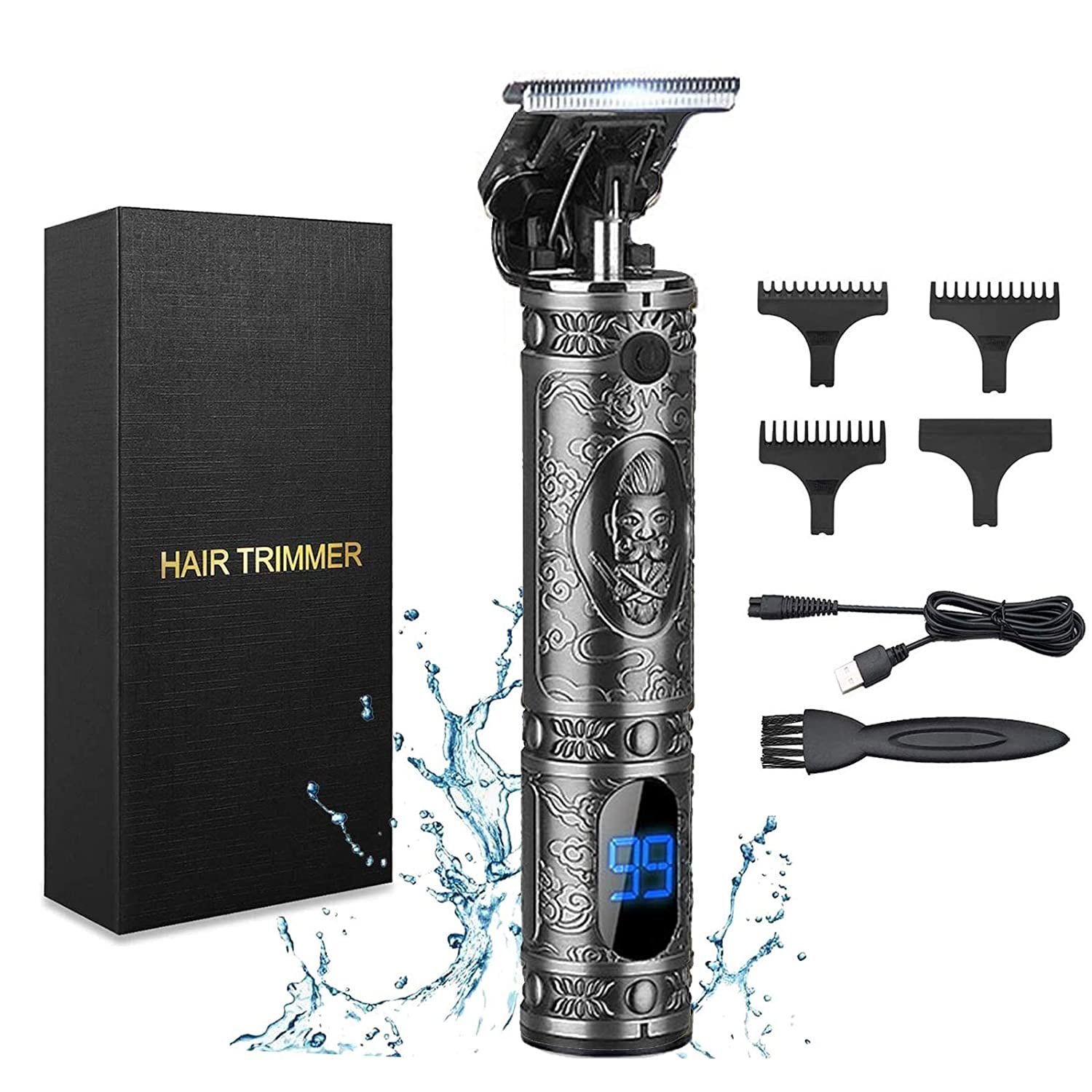 QiShi Cordless Hair Clipper – Rechargeable T-Blade Trimmer Kit for Men, Professional Zero-Gap Beard Shaver (Silver)