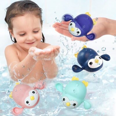 Somnr Kids Bath Toys, 4 pack Wind up Penguin Bathtub Toys, Toddlers Swimming Floating Playing Set Colourful Water Playset Gifts for Boys and Girls (Pink+Green+Blue+Purple)