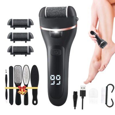 QiShi Electric Callus Remover – Rechargeable, Waterproof Pedicure Kit for Dead Skin & Cracked Heels, 3 Roller Heads, 2 Speeds