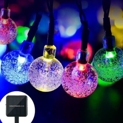 Somnr Christmas Solar lights Garden String Lights Globe Outdoor Lights 19.7ft 30 LED Fairy Bubble Crystal Ball Lights,Multicolor