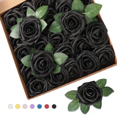 Somnr Artificial Roses - for Weddings, Home Decor, DIY Bouquets, 25 Pcs Black