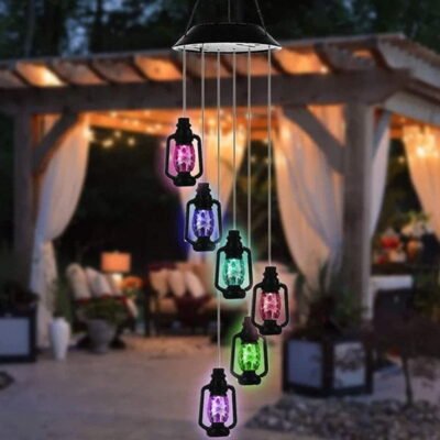 Qishi Lanterns Solar Wind Chime Color Changing Solar Mobile Light Waterproof LED Wind Chime Solar Powered Wind Mobile Colorful Light for Home Party Yard Garden Decoration